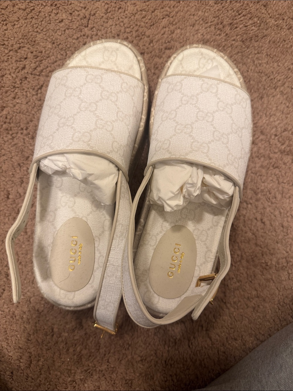 Gucci Off-White Monogram Canvas Slingback Slides